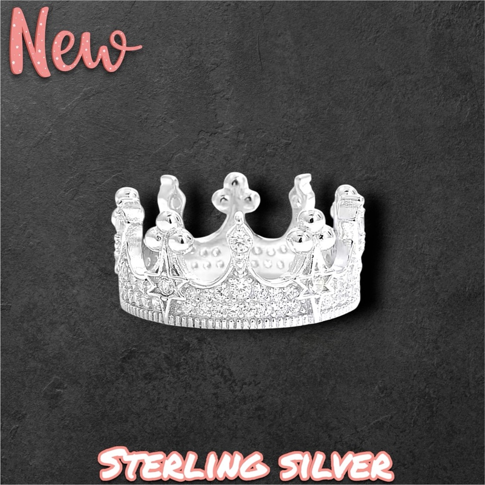 New .925 Sterling Silver Luxury Vintage Princess Crown Wedding Engagement Ring